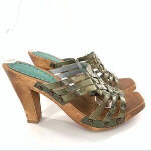 Bcbgirls womens heels size 6 green distressed leather square toe vintage Y2K